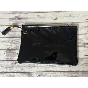 Small ST.JOHN Black Patent Leather MAKE-UP Case with Attached Mirror TASSEL